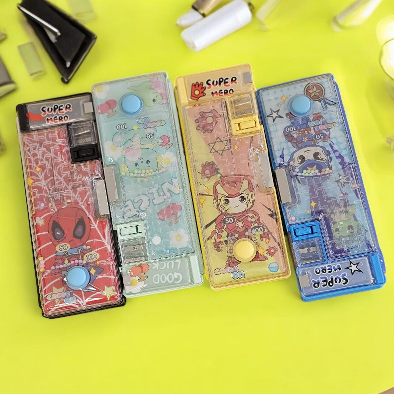 Magnetic pencil cases with sharpener and water game puzzle theme for kids, fun school supplies, shop at www.usmile.toys.